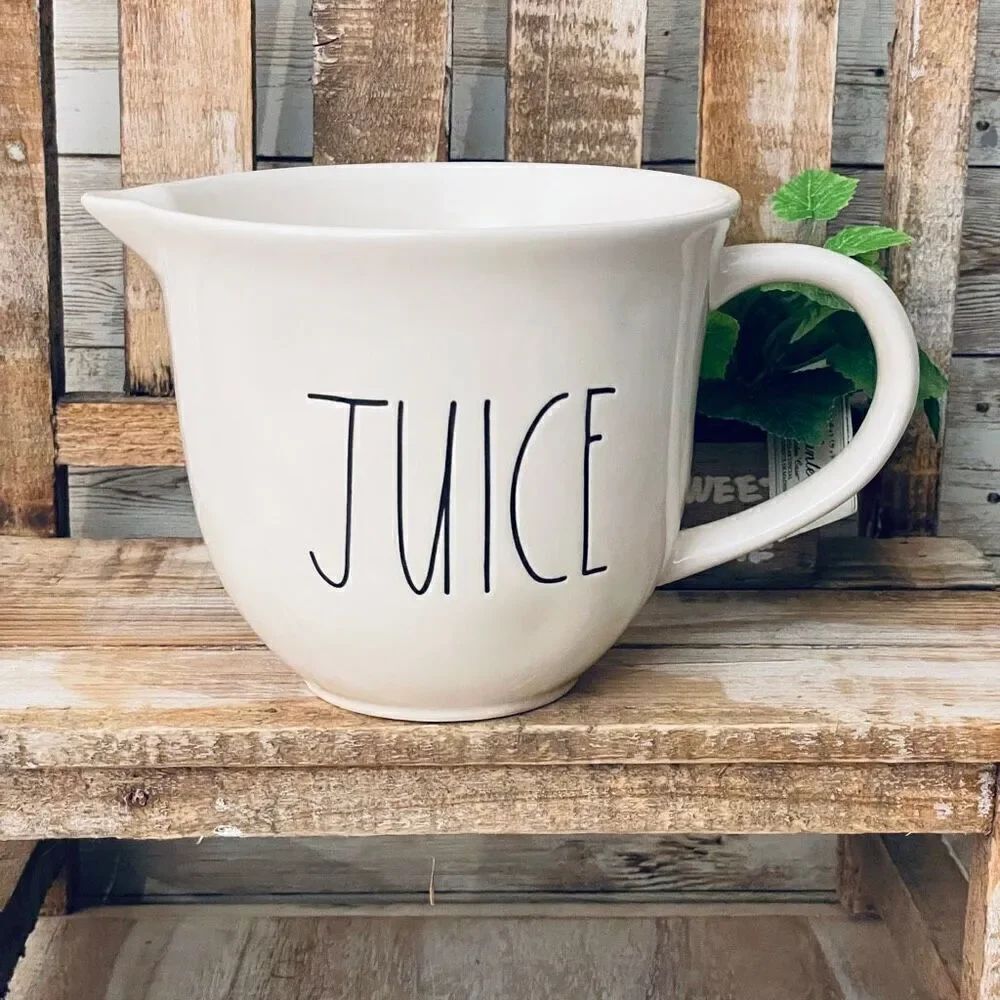 NWT Gorgeous Rae Dunn White & Black Letters JUICE Ceramic little Pitcher